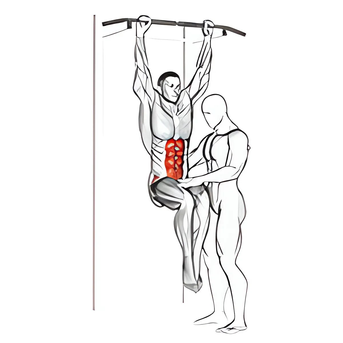 Nâng gối treo người có hỗ trợ kết hợp ném chân xuống