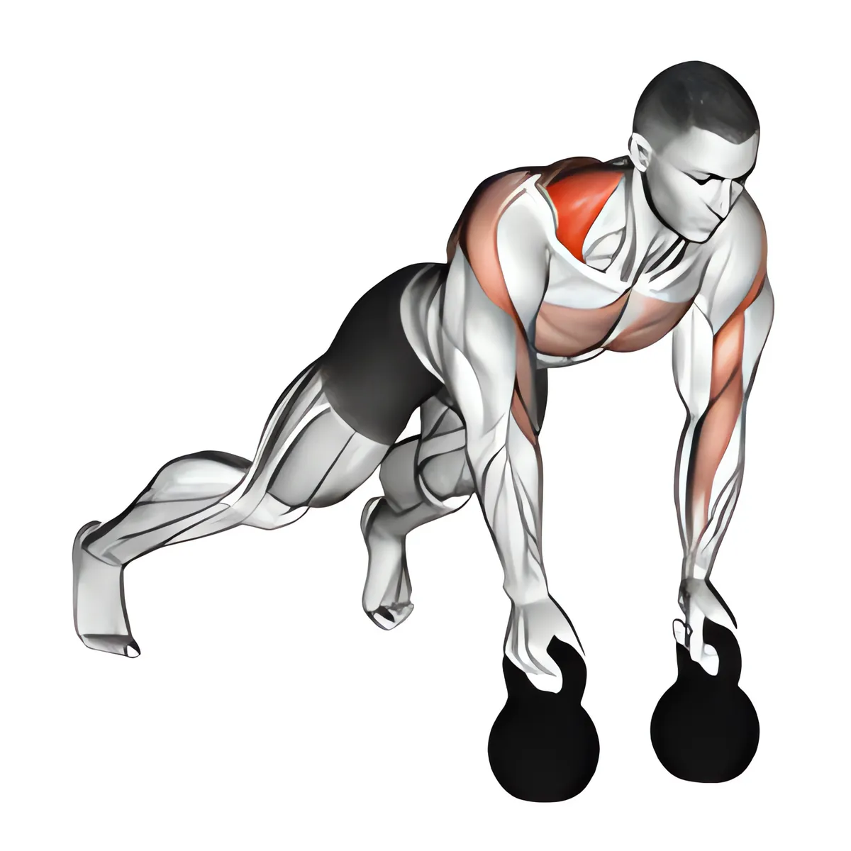 Tạ chuông luân phiên kéo tạ ở tư thế plank