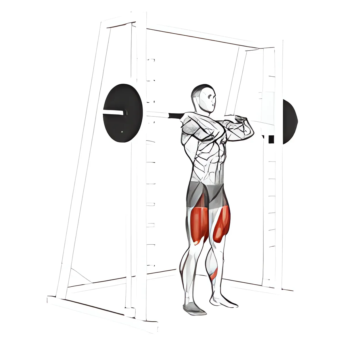 Squat trước máy Smith với tay nắm kiểu cử tạ