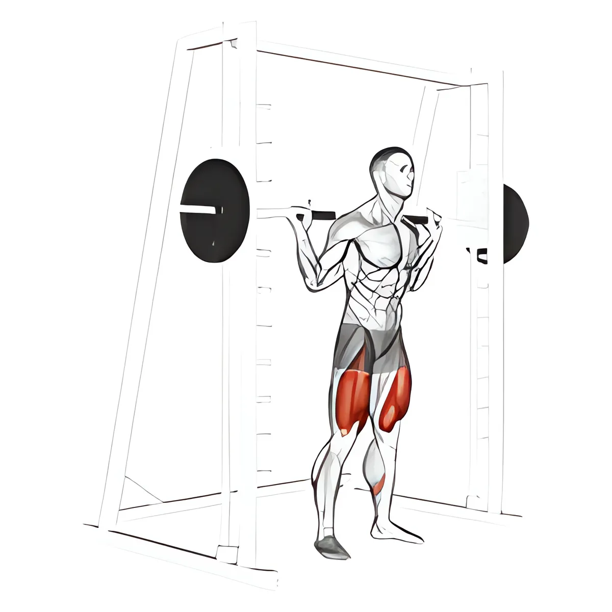 Squat máy Smith với thanh tạ đặt thấp