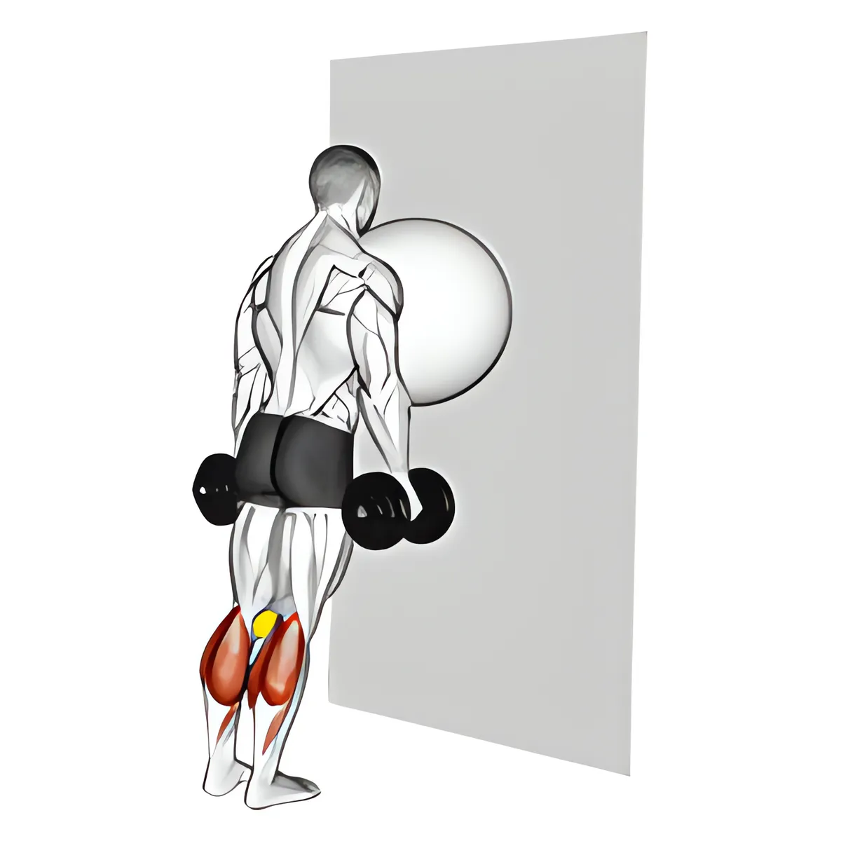 Nhón bắp chân với bóng tựa tường, kẹp bóng quần vợt giữa hai gối